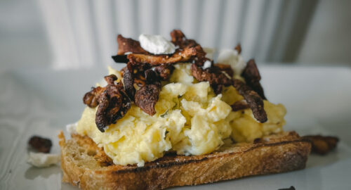 Fancy Pants toast with Shiitake Bacon